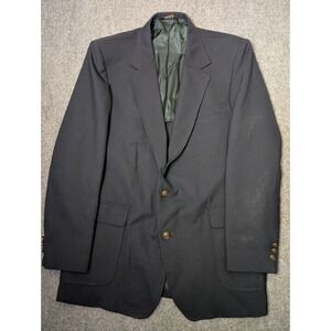 VTG Arnold Palmer Solid Navy Blue Brass Button Sports Coat Blazer Mens 46L Long